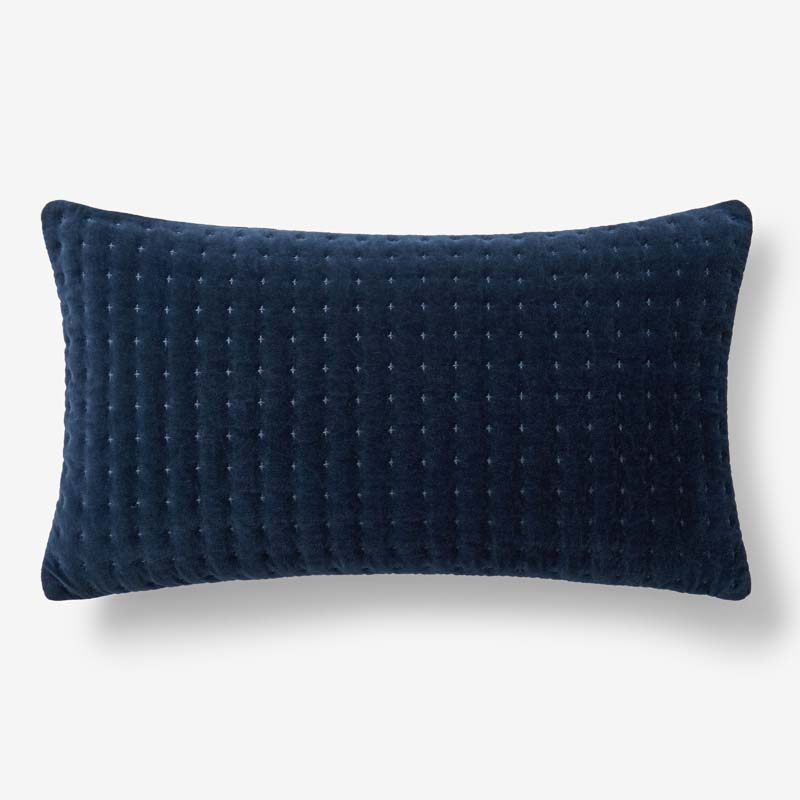 The Company Store Tufted Stitch Velvet Decorative Lumbar Pillow Cover In Blue