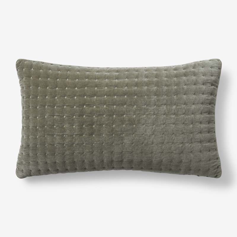 The Company Store Tufted Stitch Velvet Decorative Lumbar Pillow Cover In Green