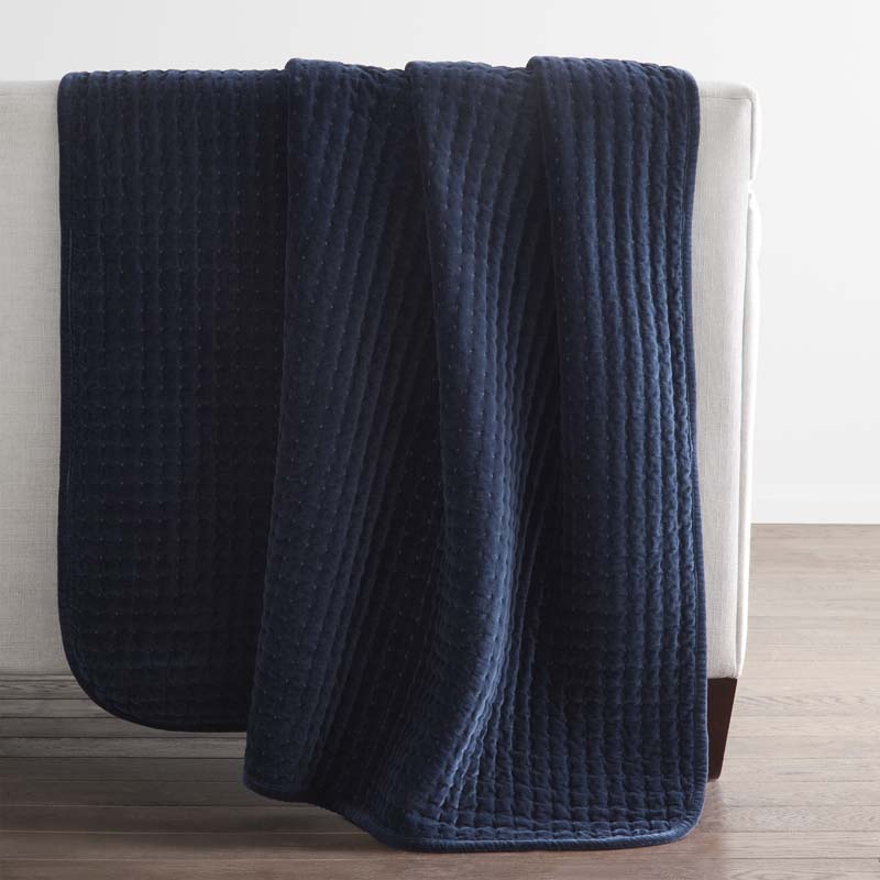 The Company Store Tufted Stitch Velvet Throw Blanket In Blue