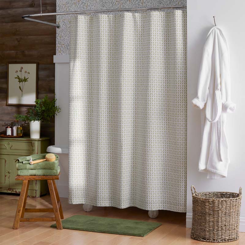 The Company Store Mini-prints Garment Washed Cotton Percale Shower Curtain In White