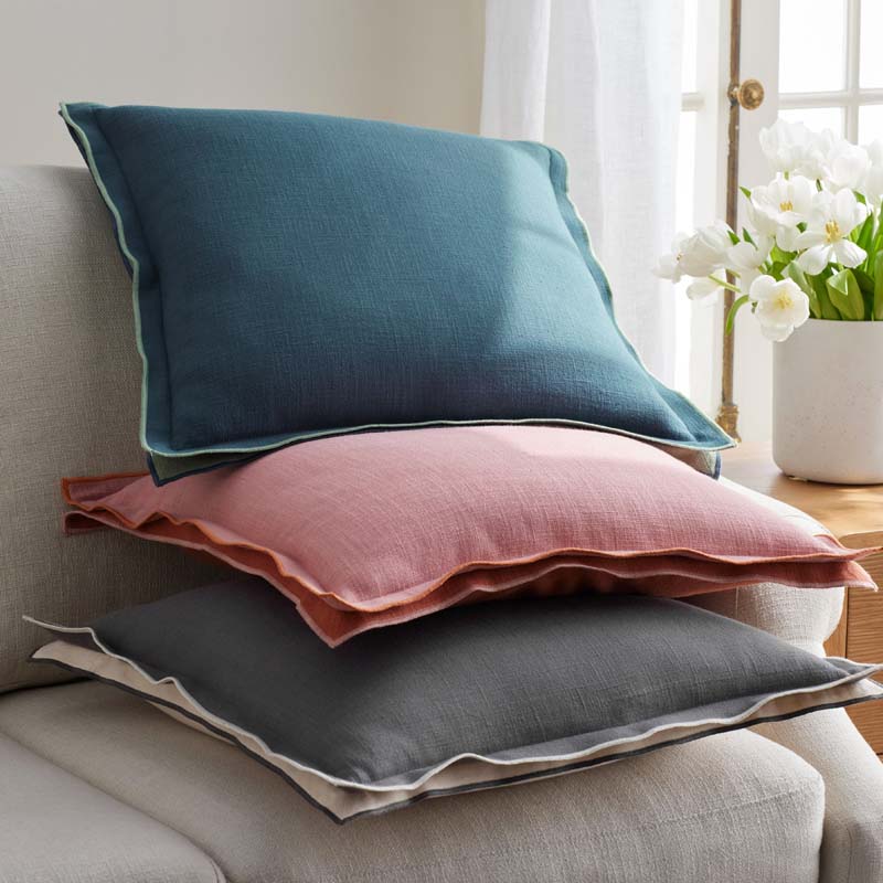 Multicolored with Flange Reversible Decorative Square Pillow Cover|62581