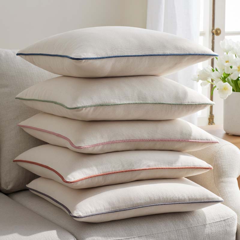 Multicolored with Contrast Piping Decorative Square Pillow Cover|61368