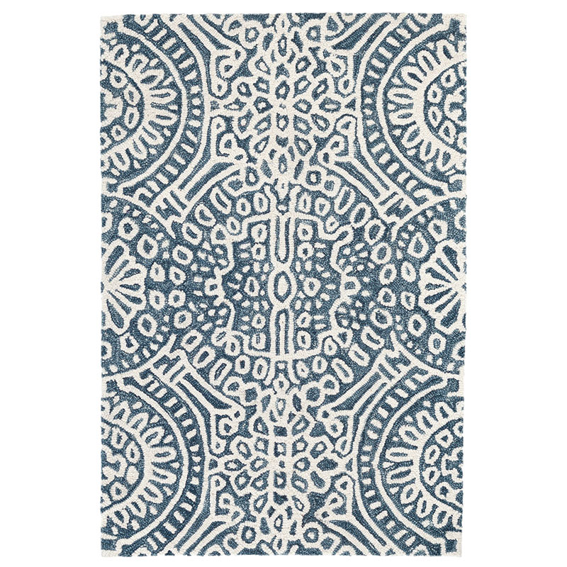 The Company Store Temple Hand Hooked Wool Rug In Blue