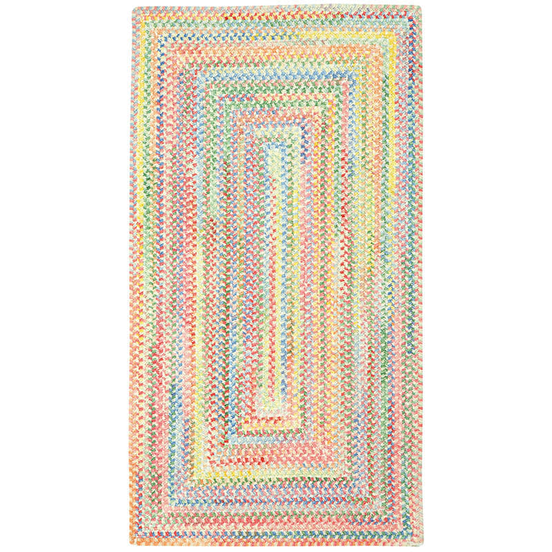 The Company Store Garden Stripe Reversible Braided Cotton Rug In Pink/yellow