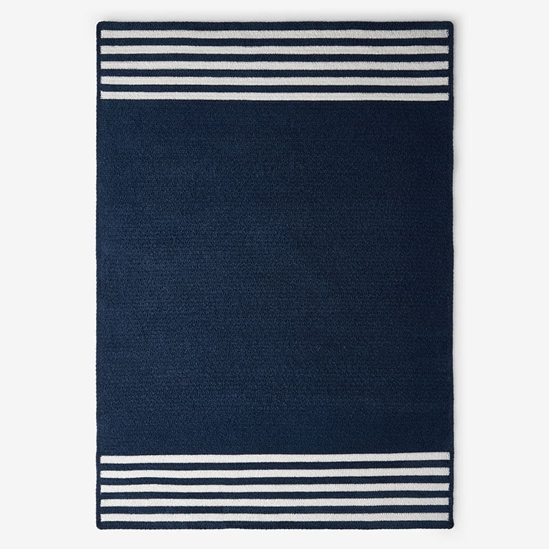 The Company Store Chenille Border Stripe Handwoven Reversible Rug In Navy