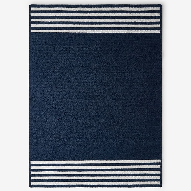 The Company Store Chenille Border Stripe Handwoven Reversible Rug In Navy
