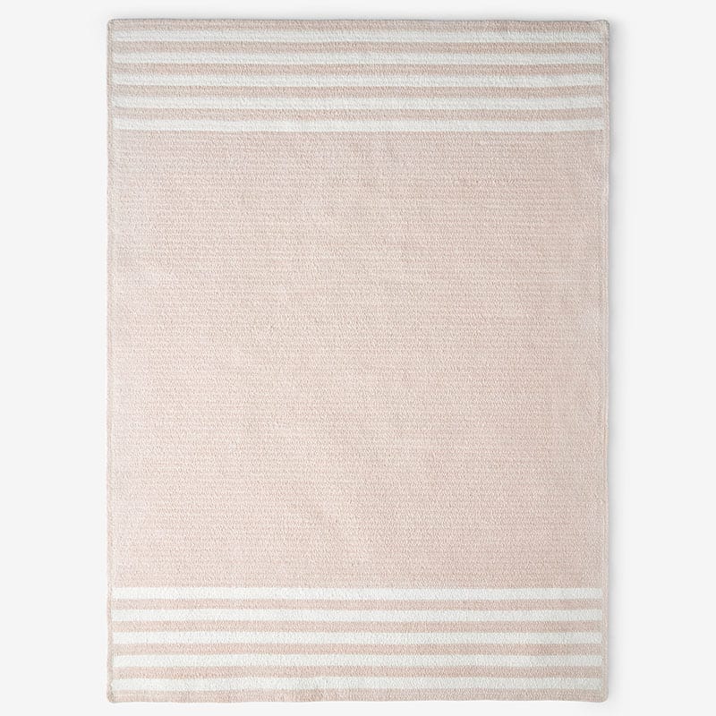 THE COMPANY STORE CHENILLE BORDER STRIPE HANDWOVEN REVERSIBLE RUG