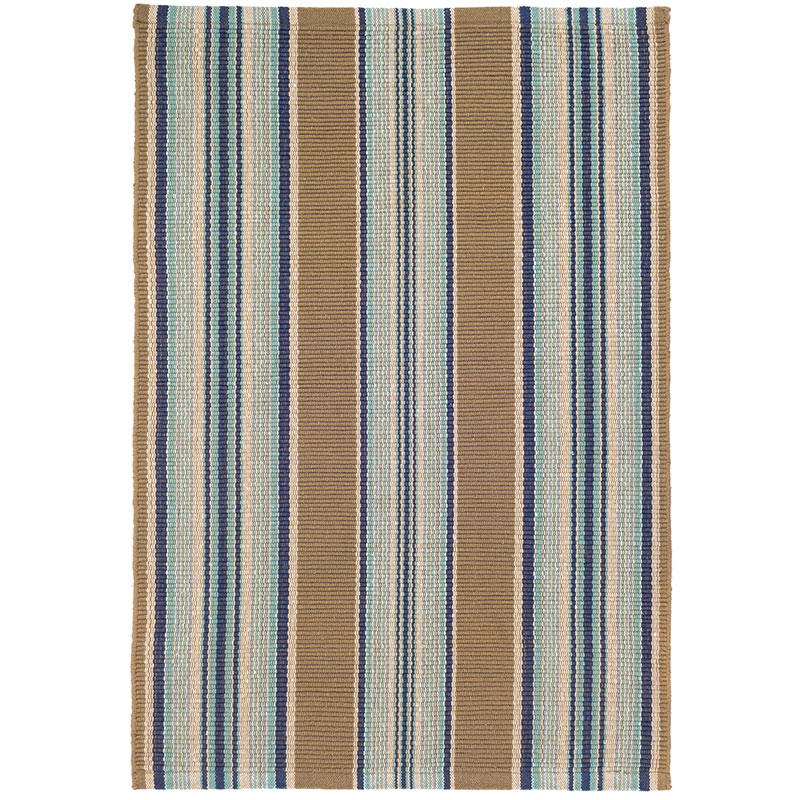 The Company Store Blue Heron Stripe Handwoven Cotton Rug In Beige/blue