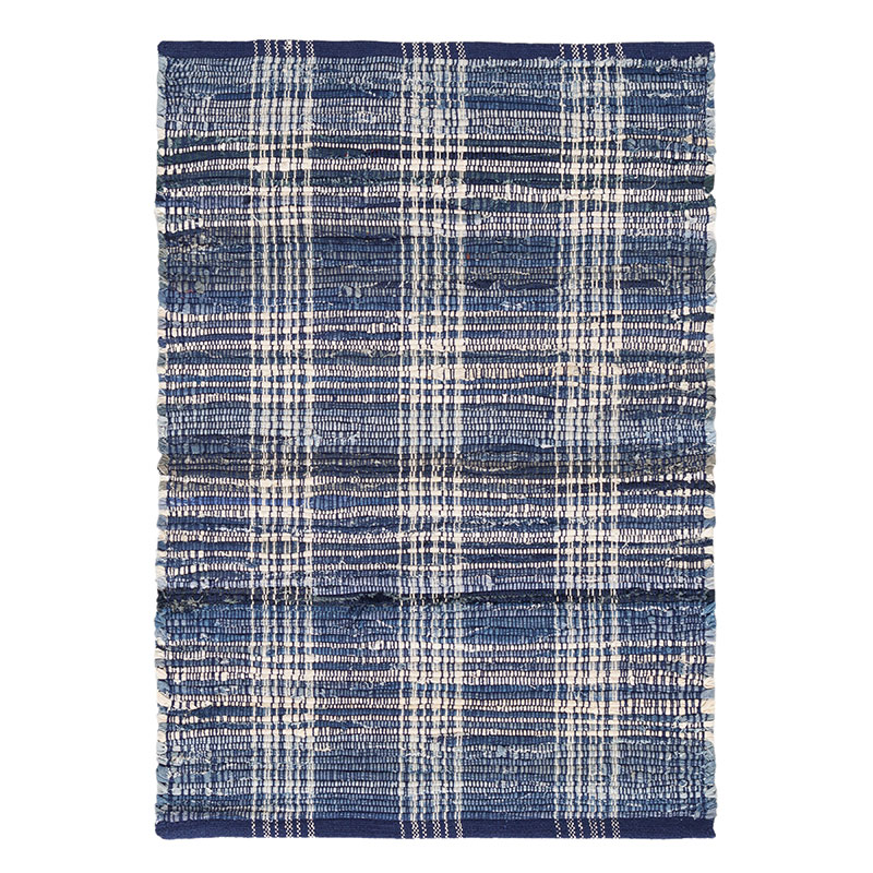 The Company Store Denim Plaid Handwoven Cotton Rug In Blue