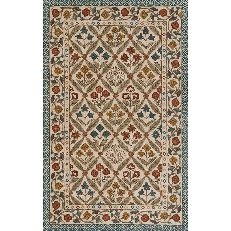 The Company Store Floral Border Hand Tufted Wool Rug In Blue Floral