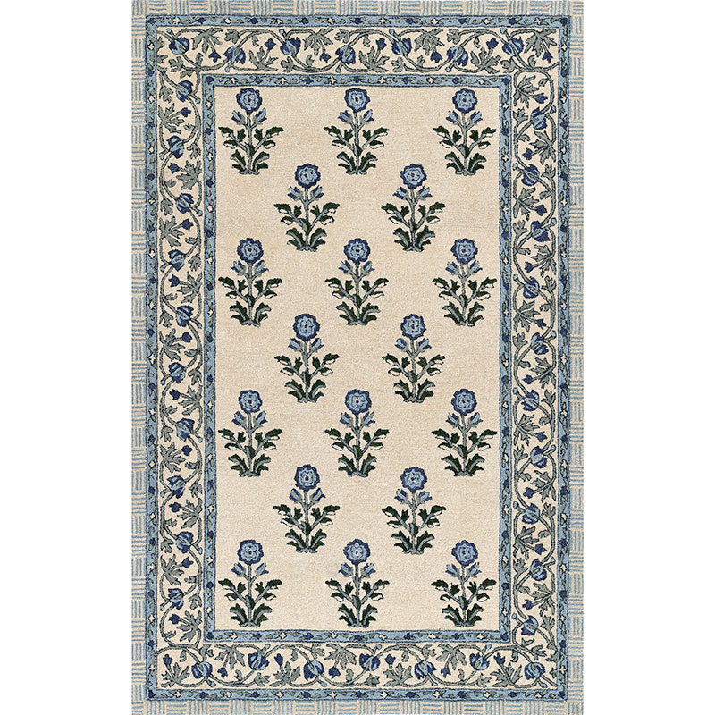 The Company Store Floral Border Hand Tufted Wool Rug In Blue