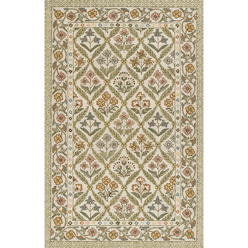 The Company Store Floral Border Hand Tufted Wool Rug In Green