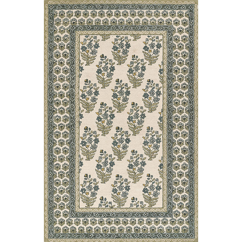 The Company Store Floral Border Hand Tufted Wool Rug In Green