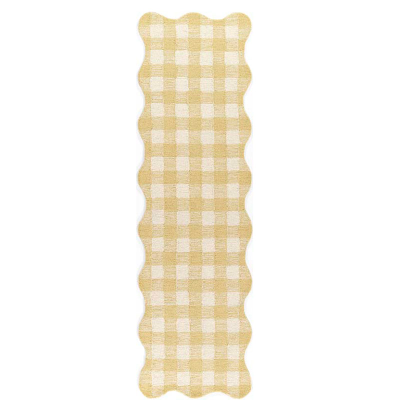 Gingham Scallop Border Hand Tufted Wool Rug