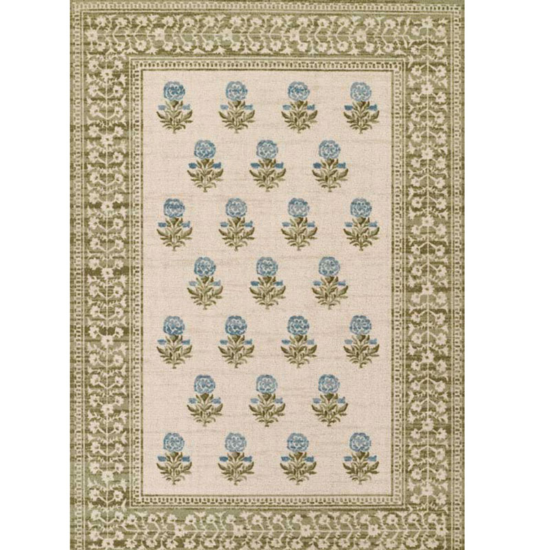 The Company Store Floral Border Wool Blend Rug In Green