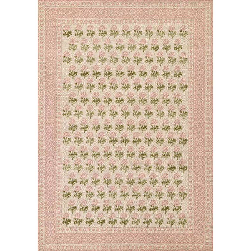 The Company Store Floral Border Wool Blend Rug In Pink