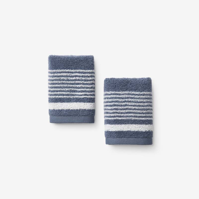 The Company Store Plush Spa Stripe Washcloths, Set Of 2 In Blue