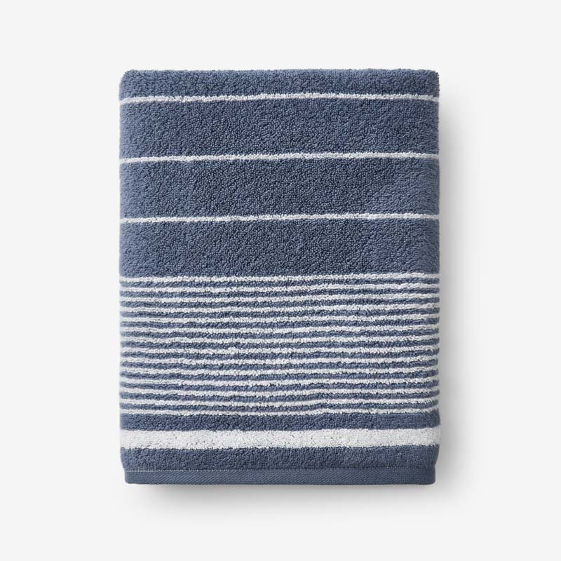 The Company Store Plush Spa Stripe Bath Towel In Blue