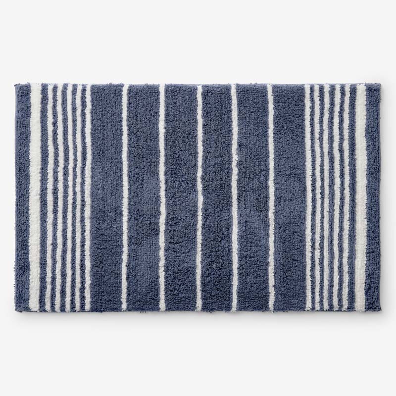The Company Store Plush Spa Stripe Bath Rug In Blue