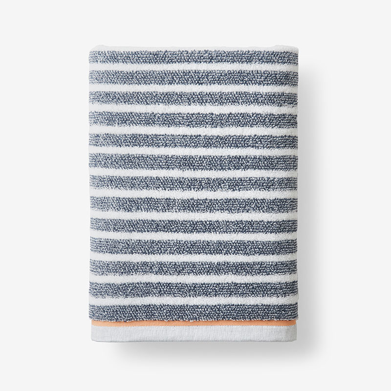 The Company Store Mélange Stripe Reversible Cotton Bath Sheet In Blue/gray