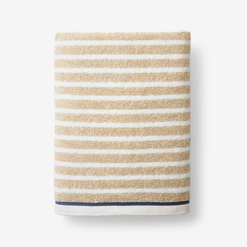 The Company Store Mélange Stripe Reversible Cotton Bath Towel In Beige/orange/coral