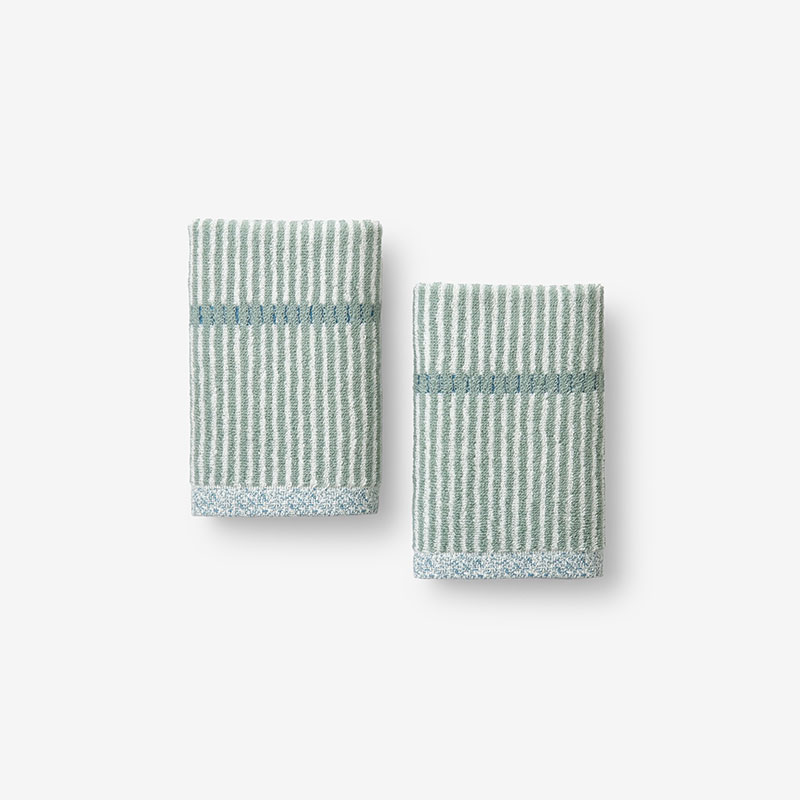 The Company Store Narrow Stripe Reversible Cotton Washcloths, Set Of 2 In Green/teal/turquoise Blue