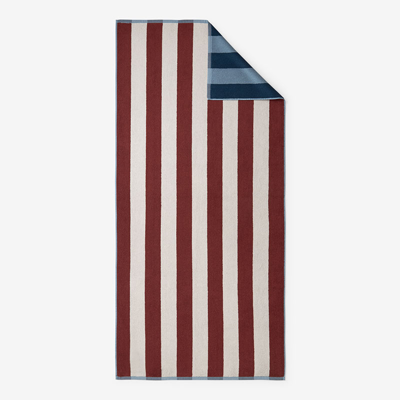 The Company Store Cabana Stripe Reversible Beach Towel In Blue/red