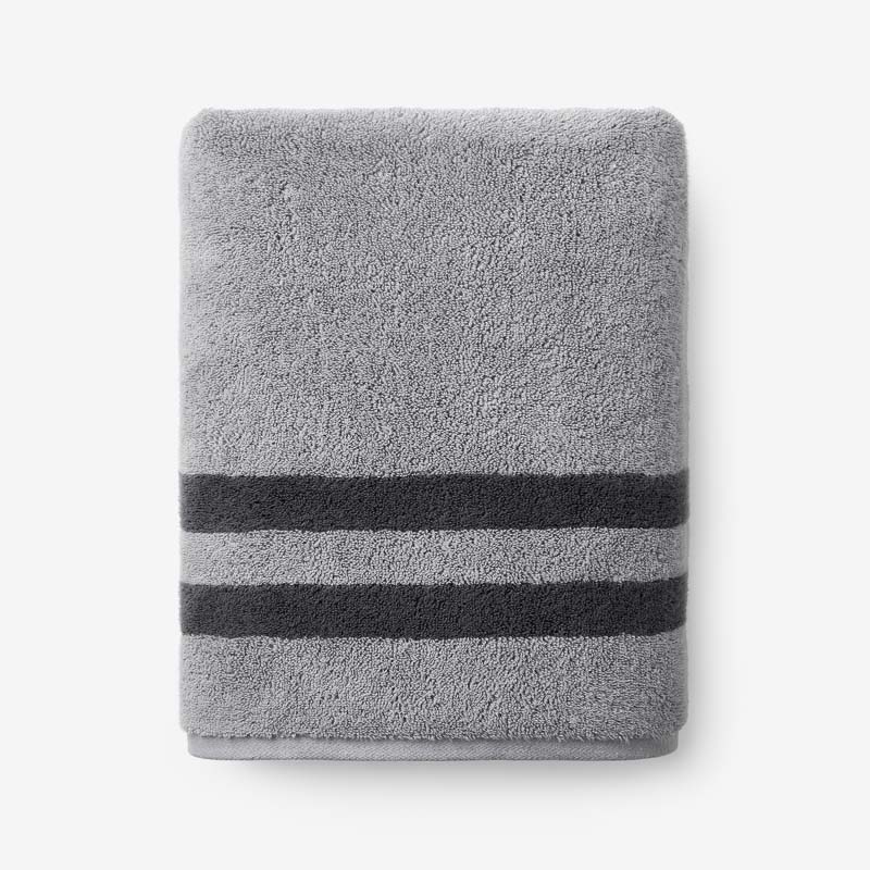 The Company Store Mirage Aegean Cotton Reversible Stripe Bath Towel In Gray