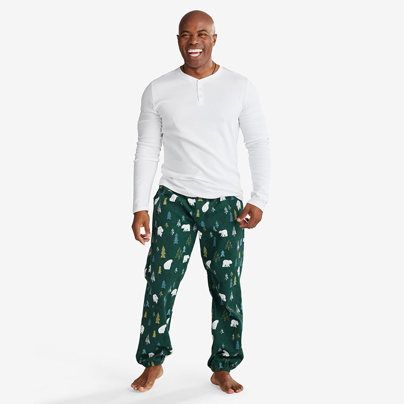 Family Flannel Mens Henley Pajama Set - Polar Bear Forest, XXL