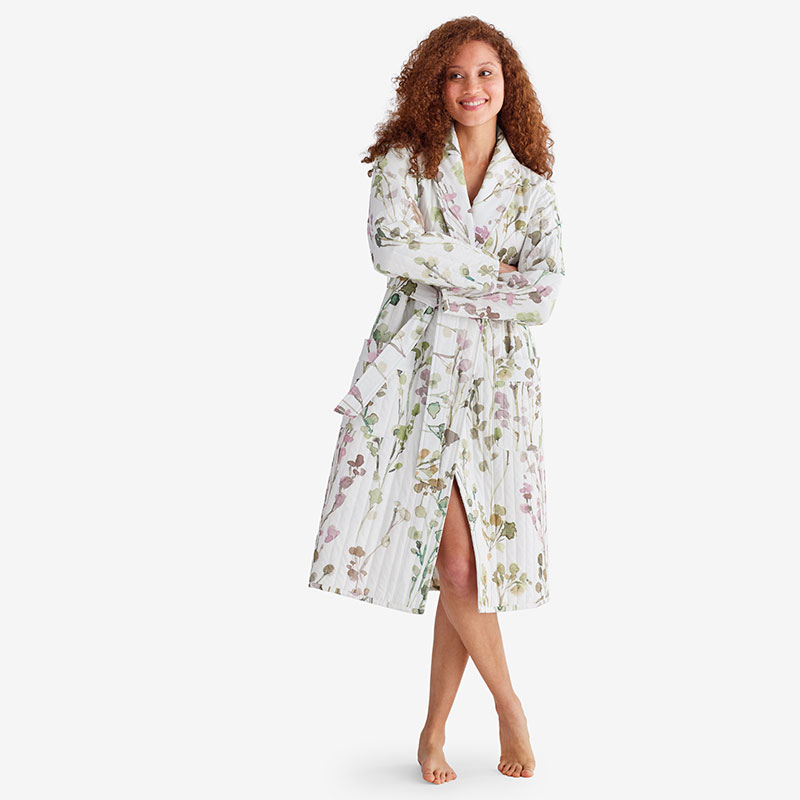 Quilted Printed Women’s Robe - Watercolor Floral, XXL