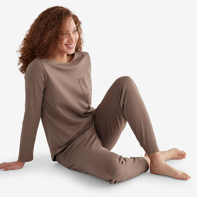 The Company Store Pima Cotton Jogger Pants Pajama Set In Brown