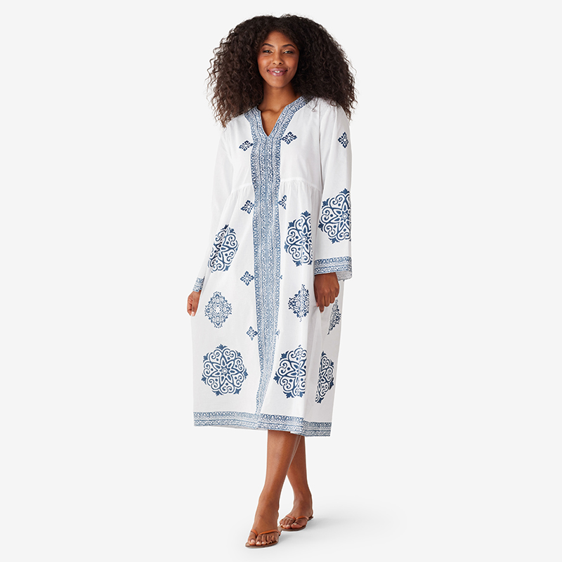 BlockPrinted Cotton Voile Caftan Maxi Dress The Company Store