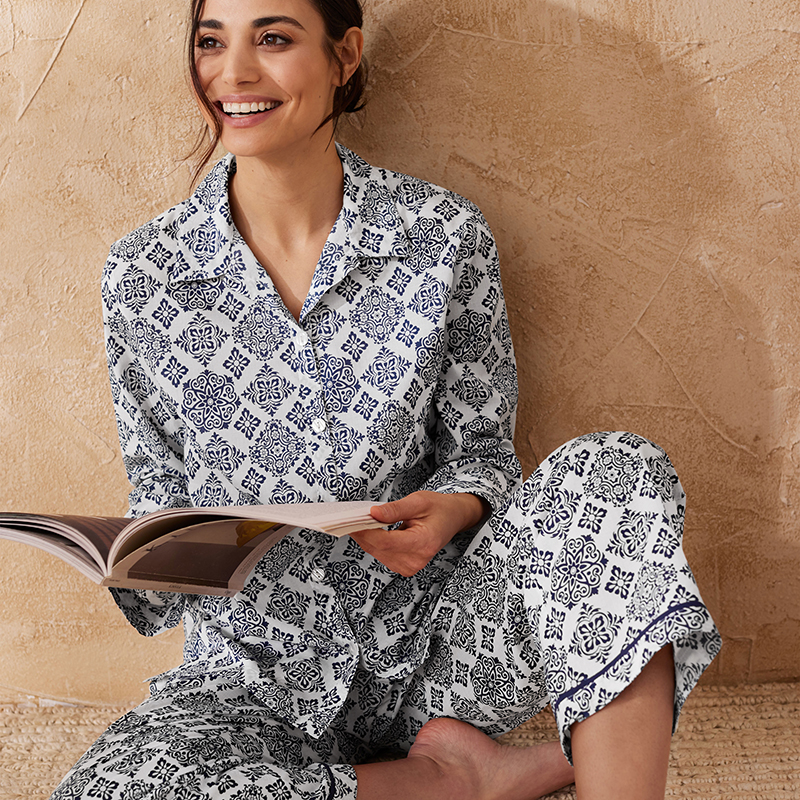 Printed Voile Womens Pajama Set - Boho Medallion, M