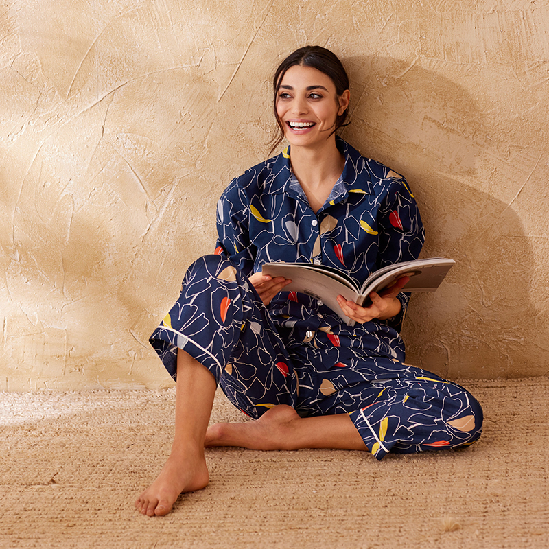 Printed Voile Womens Pajama Set - Pop Tulip, XL