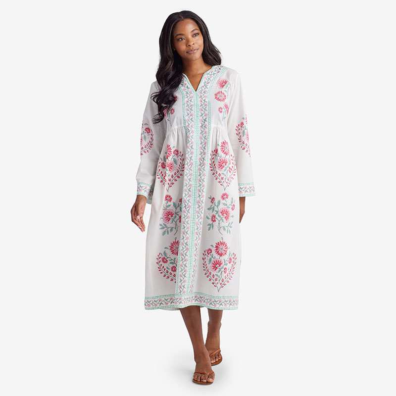 BlockPrinted Cotton Voile Caftan Maxi Dress The Company Store