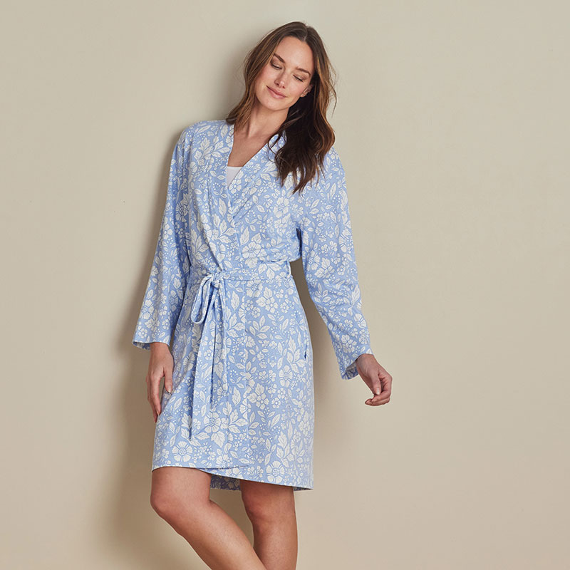 THE COMPANY STORE PRINTED PIMA COTTON KIMONO ROBE 