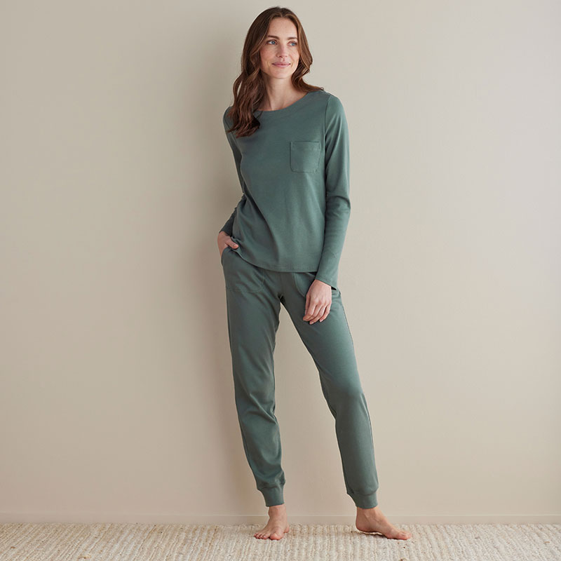 The Company Store Pima Cotton Jogger Pants Pajama Set In Green Mist