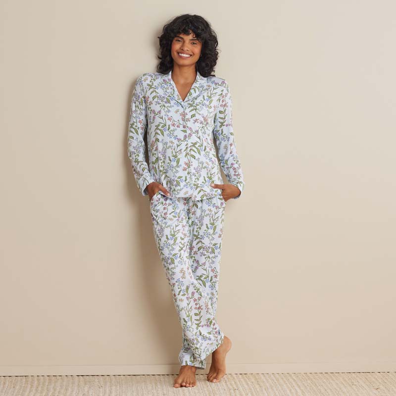 The Company Store Tencel™ Modal Jersey Knit Women's Button-down Pajama Set In Blue