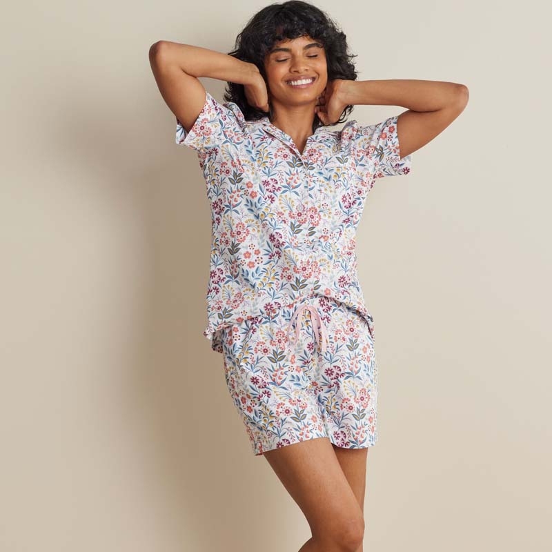 The Company Store Printed Poplin Women's Shorts Set In Pink
