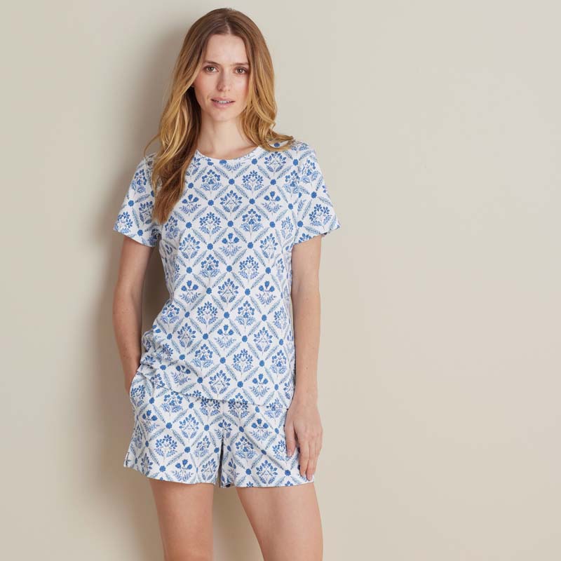 The Company Store Printed Pima Cotton Women's Shorts Set In Blue