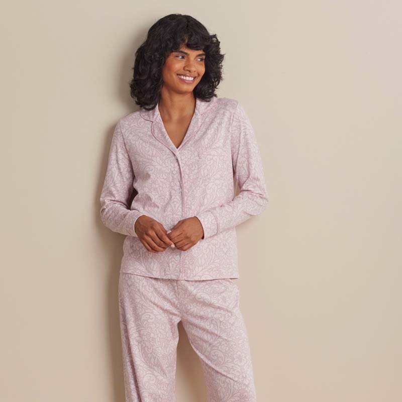 The Company Store Printed Pima Cotton Women's Button-down Pajama Set In Pink