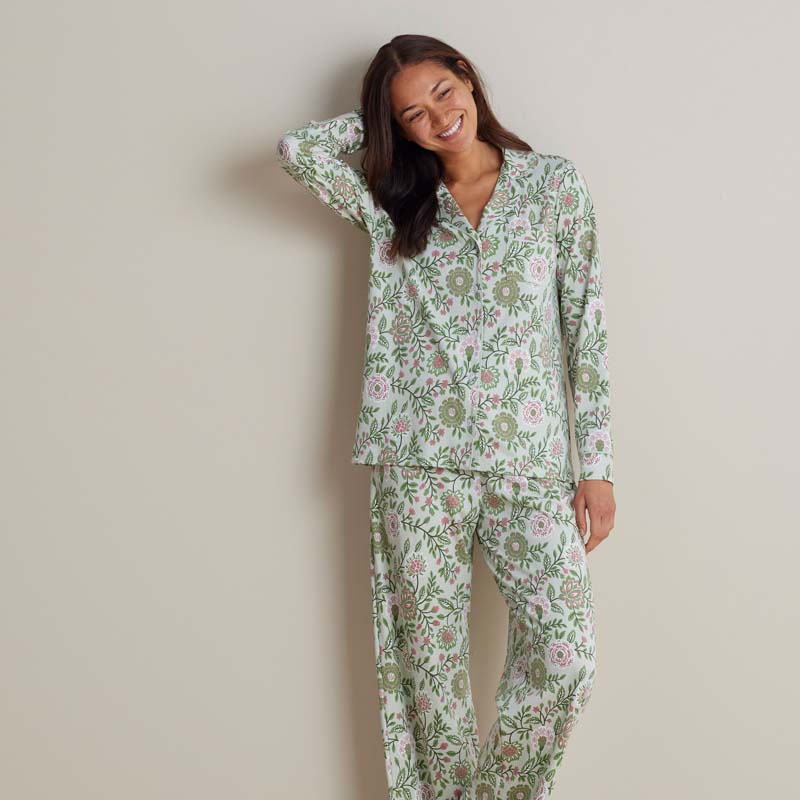 The Company Store Printed Peruvian Cotton Women's Button-down Pajama Set In Green