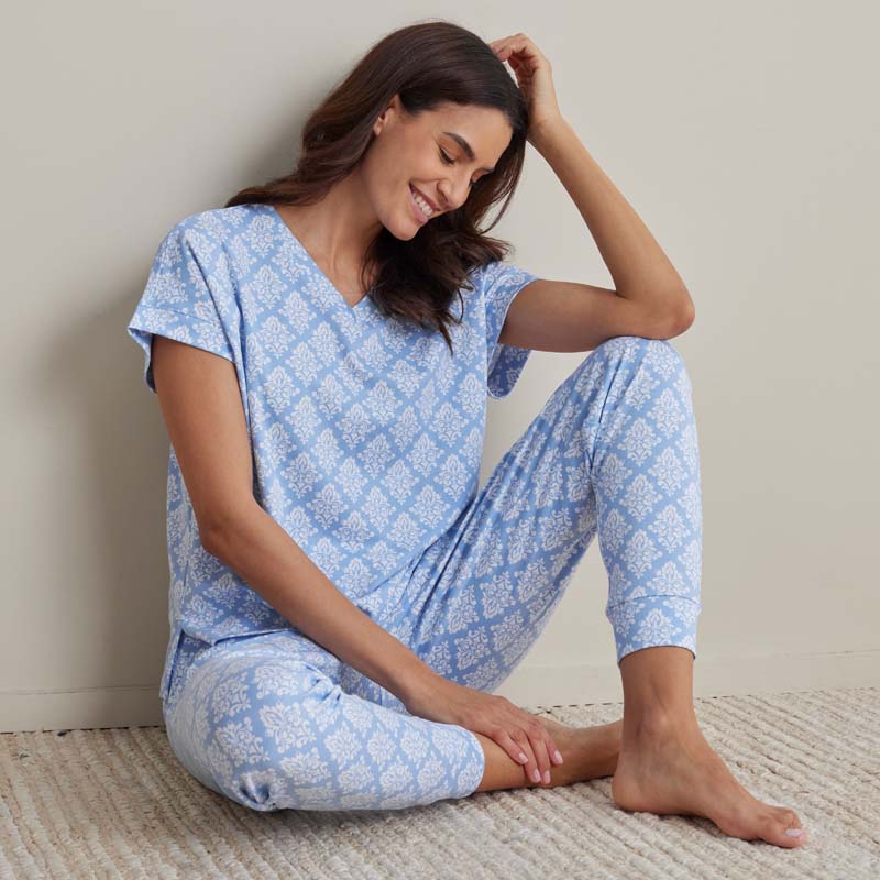 Printed Pima Cotton Women’s Jogger Pants Pajama Set