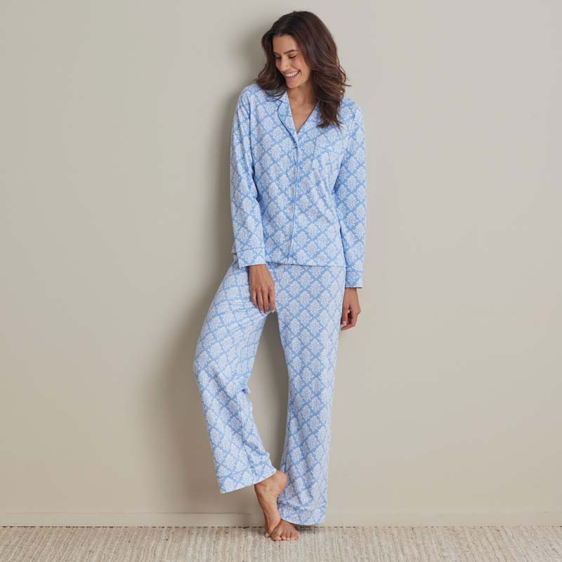 Printed Pima Cotton Women’s Button-Down Pajama Set