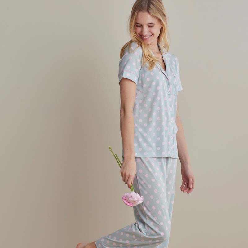 Cotton Modal Women's Cropped Pants Pajama Set - Pretty Dot, L