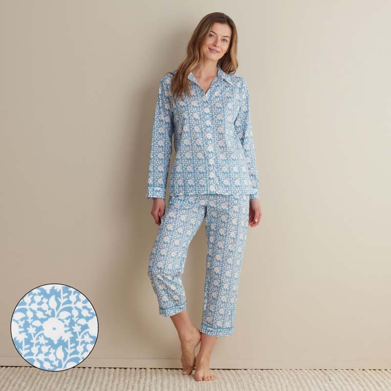 Printed Voile Women’s Cropped Pajama Set