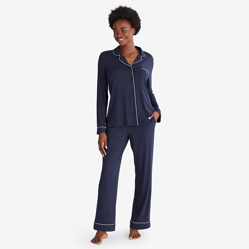 TENCEL™ Modal Jersey Knit Long-Sleeve Button-Down PJ Pants Set
