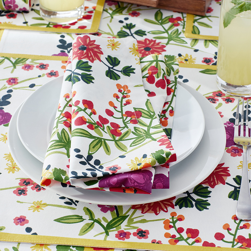 Seasonal Printed Cotton Napkins, Set of 4 - Garden Floral