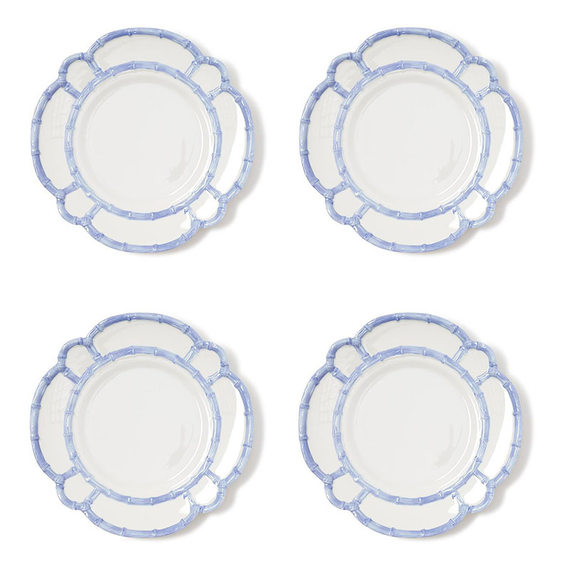 The Company Store Faux Bamboo Border Melamine Dinner Plates, Set Of 4 In Blue