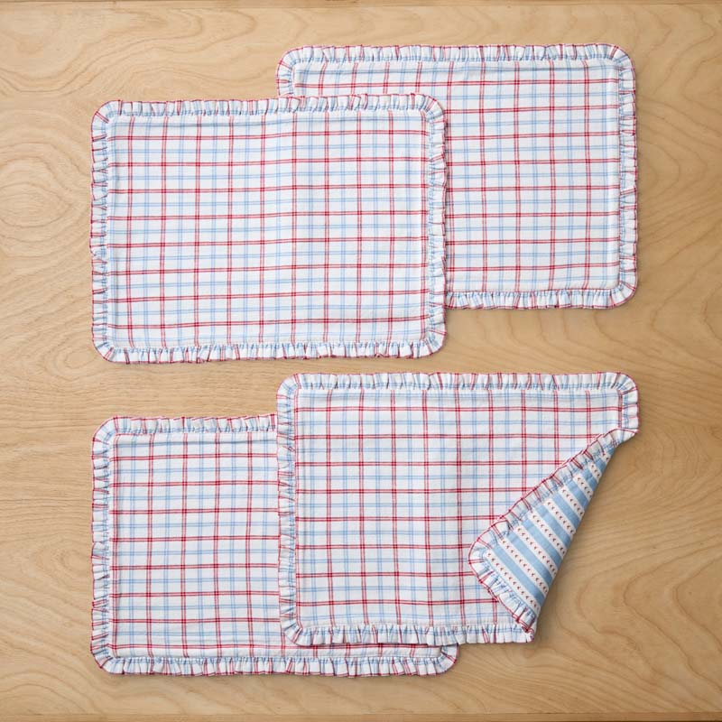 Flowers & Plaid Yarn-Dyed Reversible Placemats, Set of 4